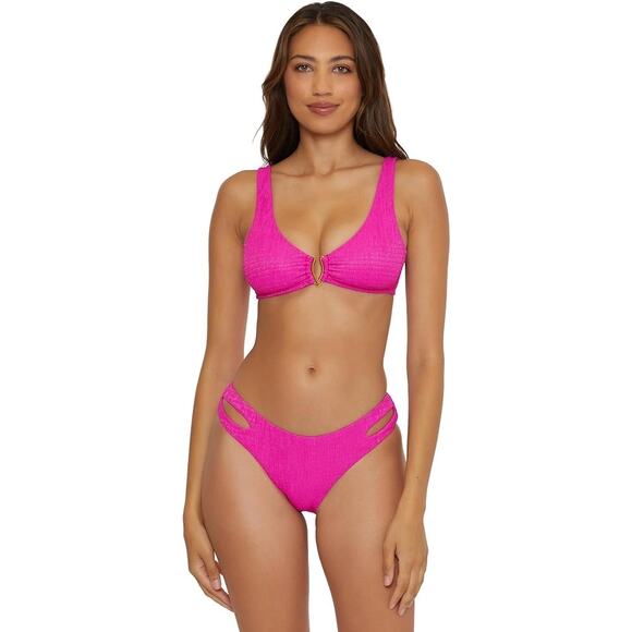 Becca Vivid Pink Stephanie Tie Back Bralette Bikini Swimsuit Top Size Small - Picture 1 of 8